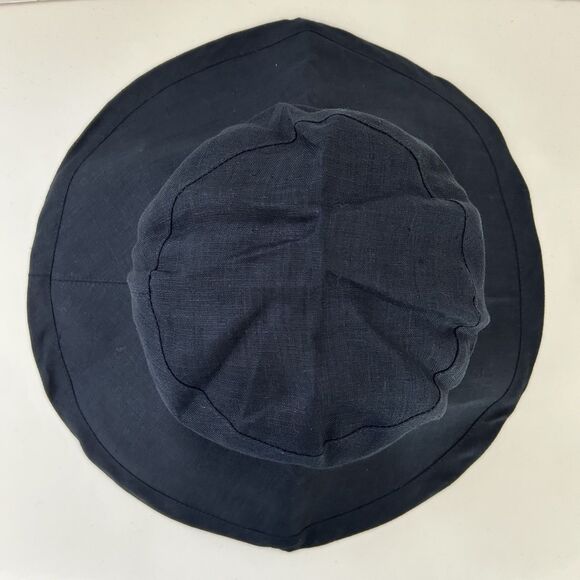 Fog Linen Work Sun Hat Linen Wide Brim Breathable Lagenlook Dark Navy - Picture 4 of 7